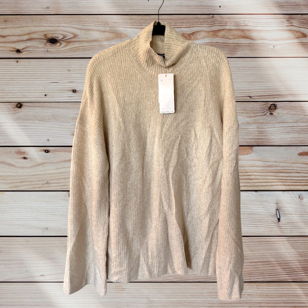 New French Connection Sweater Oversized Mock Neck Flare Sleeves Medium, Oatmeal